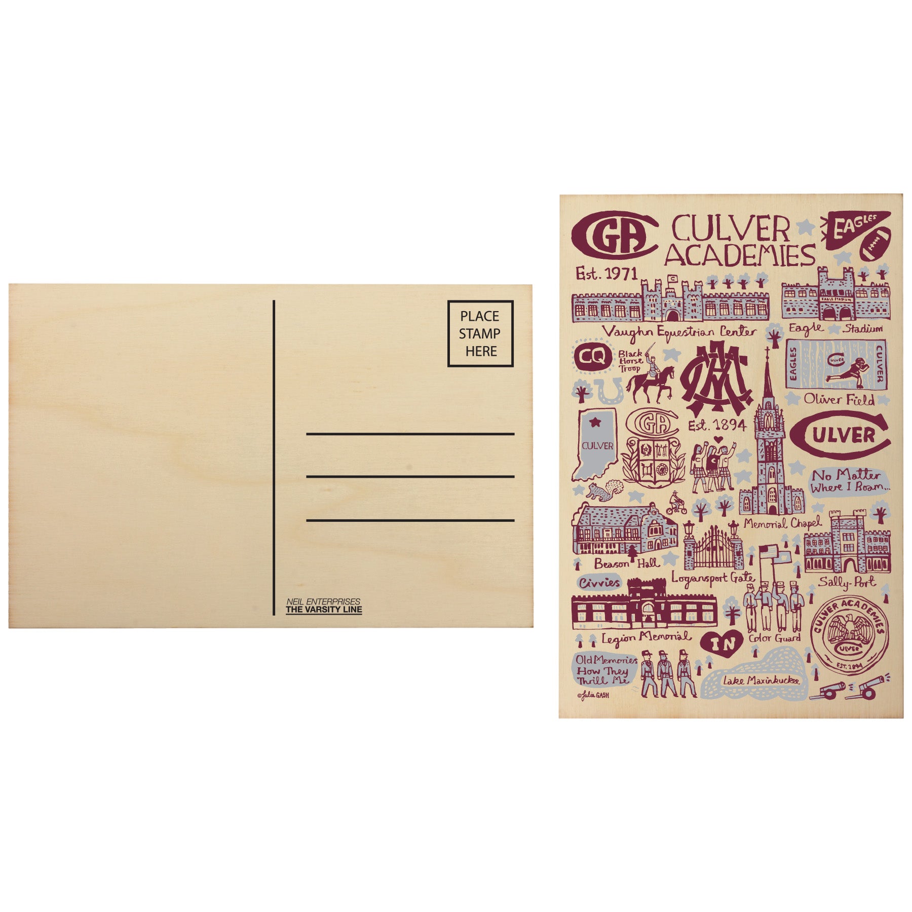 Julia Gash Culver Wooden Postcard