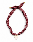 Heart Bandana Scarf Necklace - Maroon/White