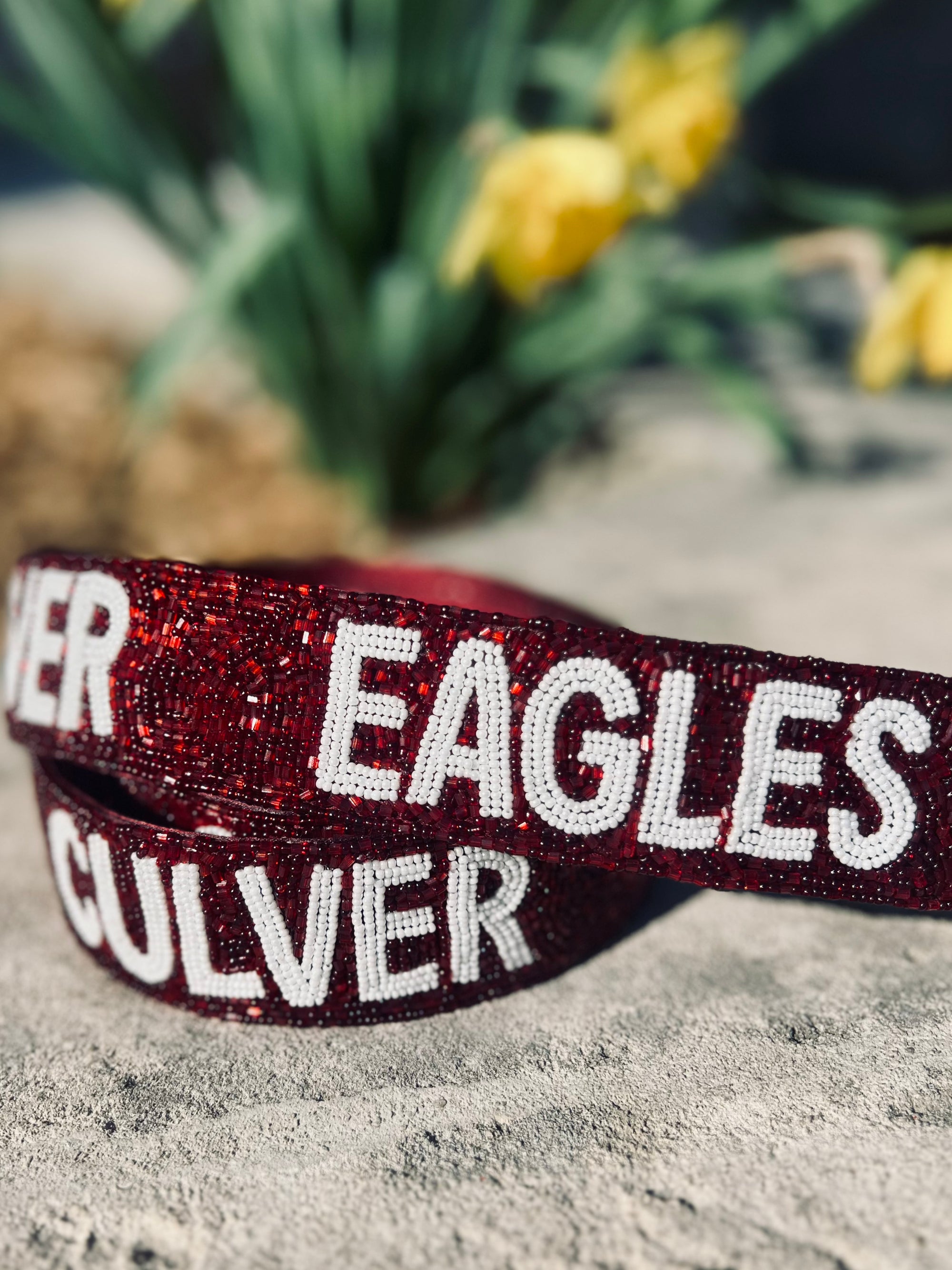 Fan Glam Beaded Strap – Maroon & White