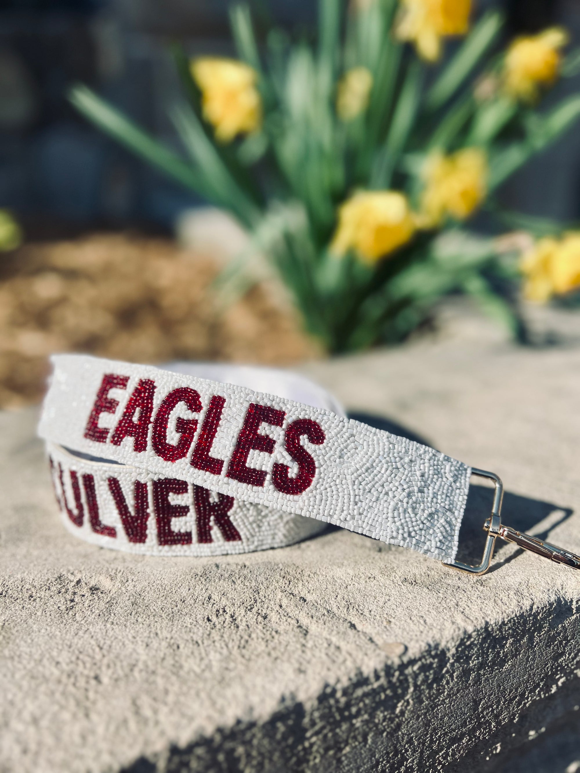 Fan Glam Beaded Strap – White & Maroon