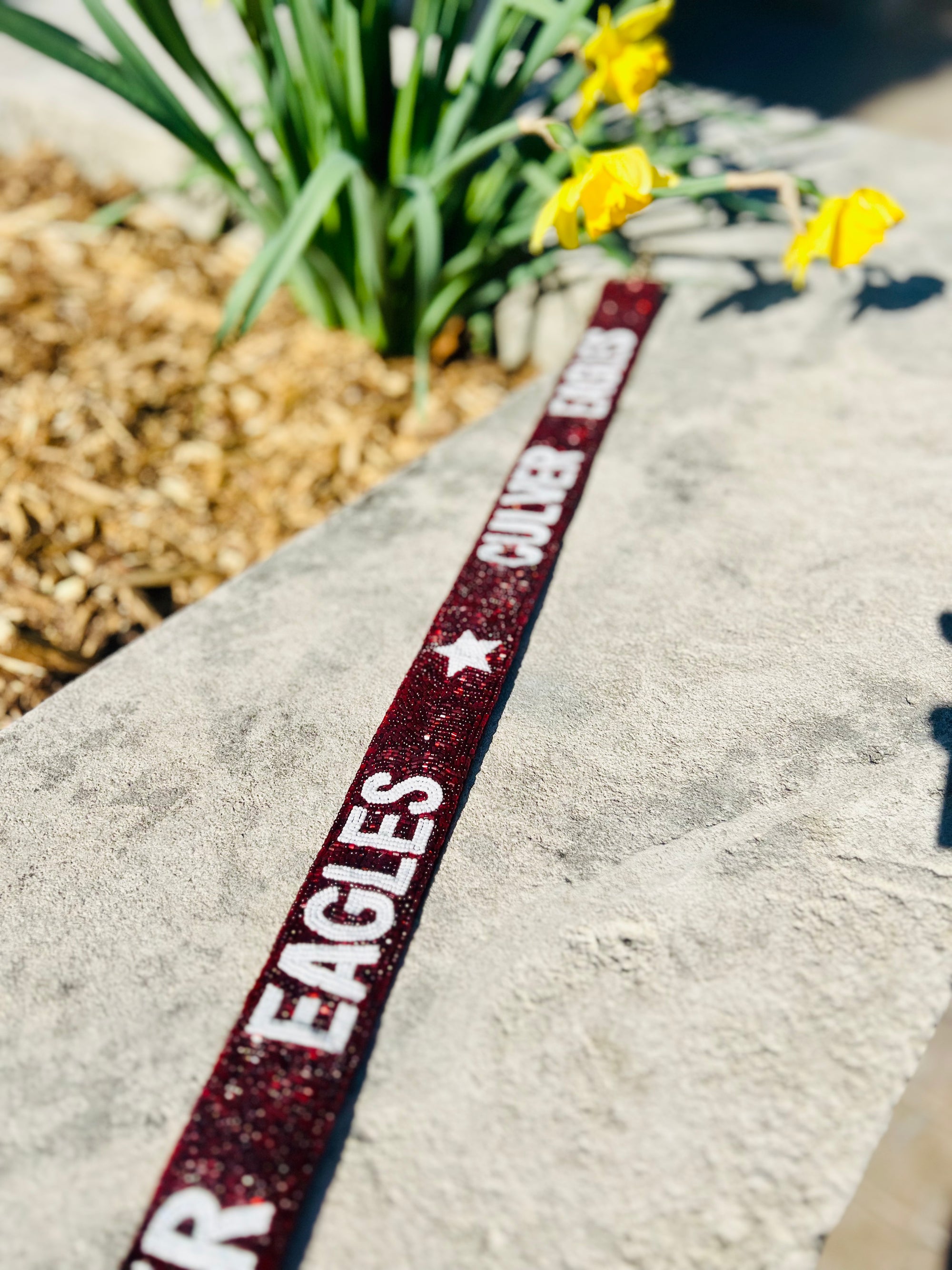 Fan Glam Beaded Strap – Maroon & White