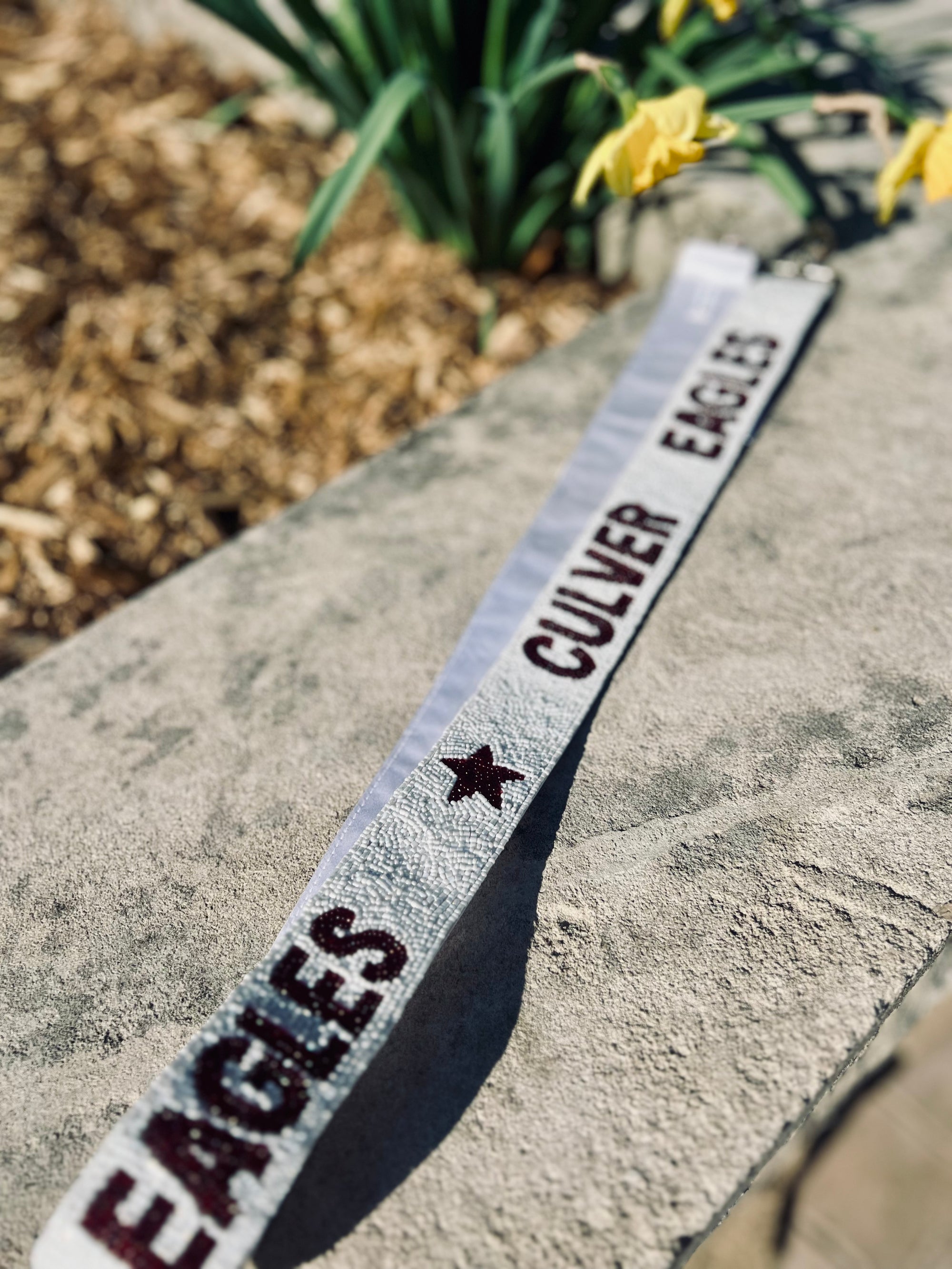 Fan Glam Beaded Strap – White & Maroon