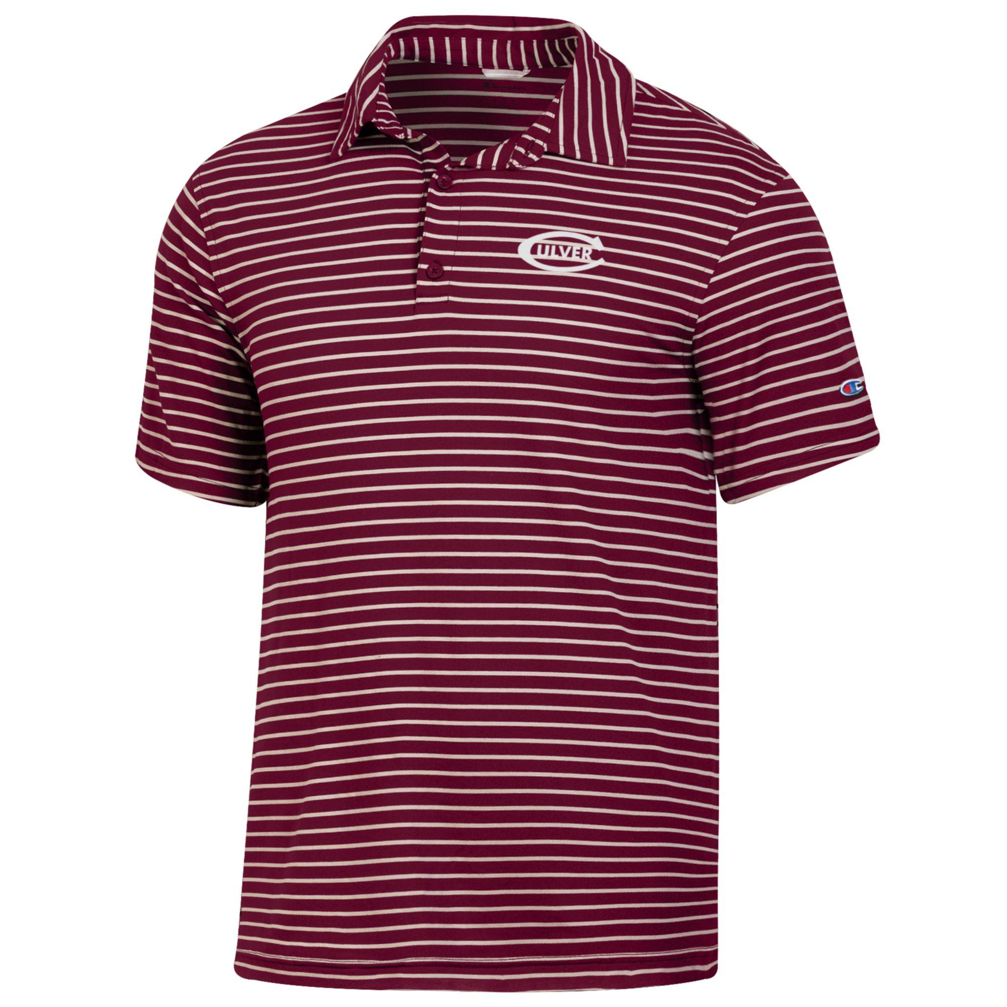 Champion Tailgate Yarn Dyed Stripe Polo- Maroon/ Artic Beige