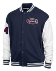 Champion Men's Fleece Varsity Jacket- Navy/Winter White