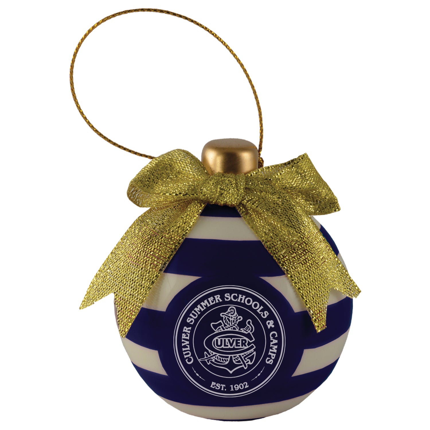 Summer Seal Ceramic Bulb Ornament - Navy & White Stripe