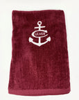 Velour Beach Towel -- White & Maroon