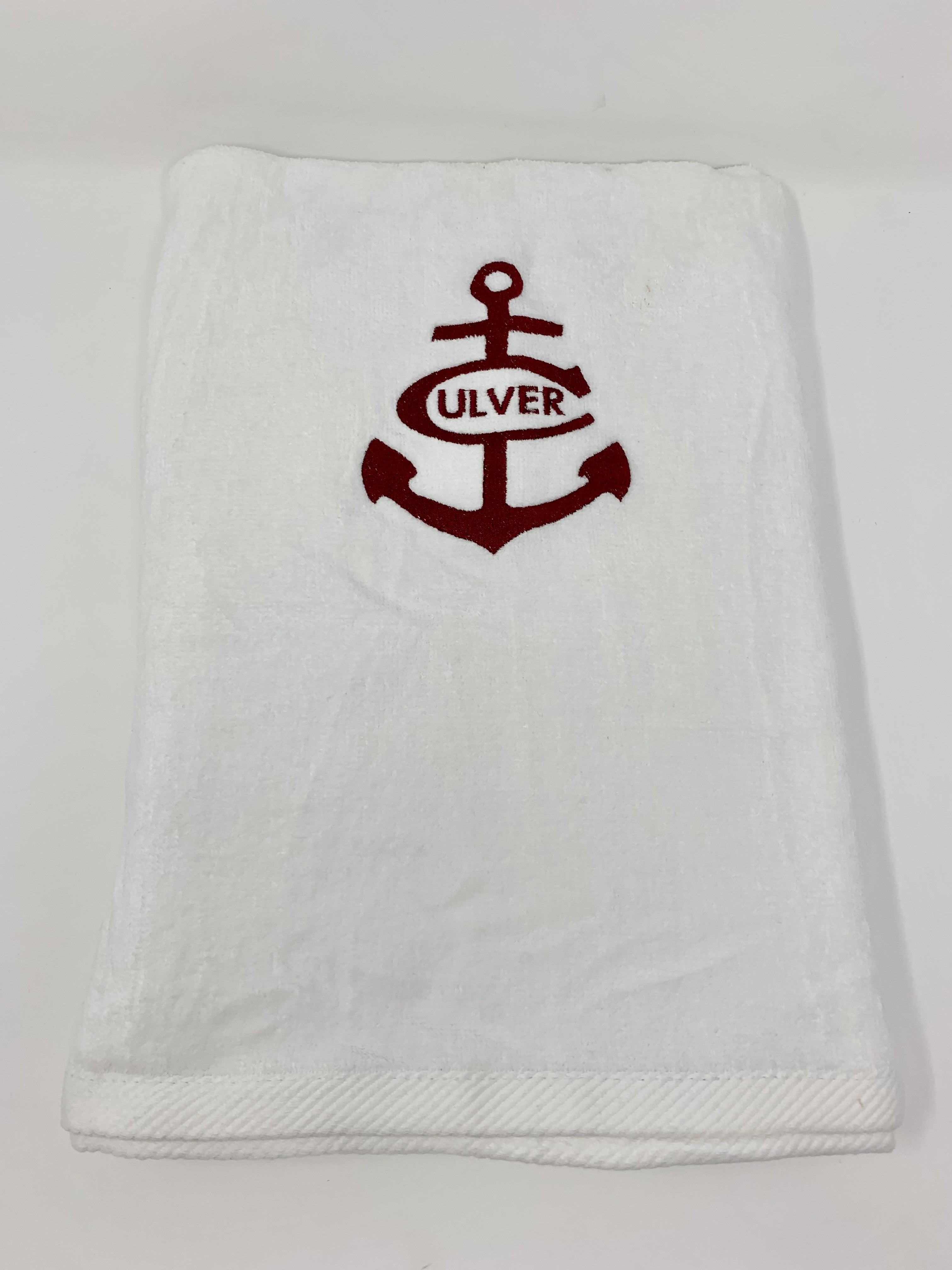 Velour Beach Towel -- White &amp; Maroon