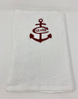 Velour Beach Towel -- White & Maroon