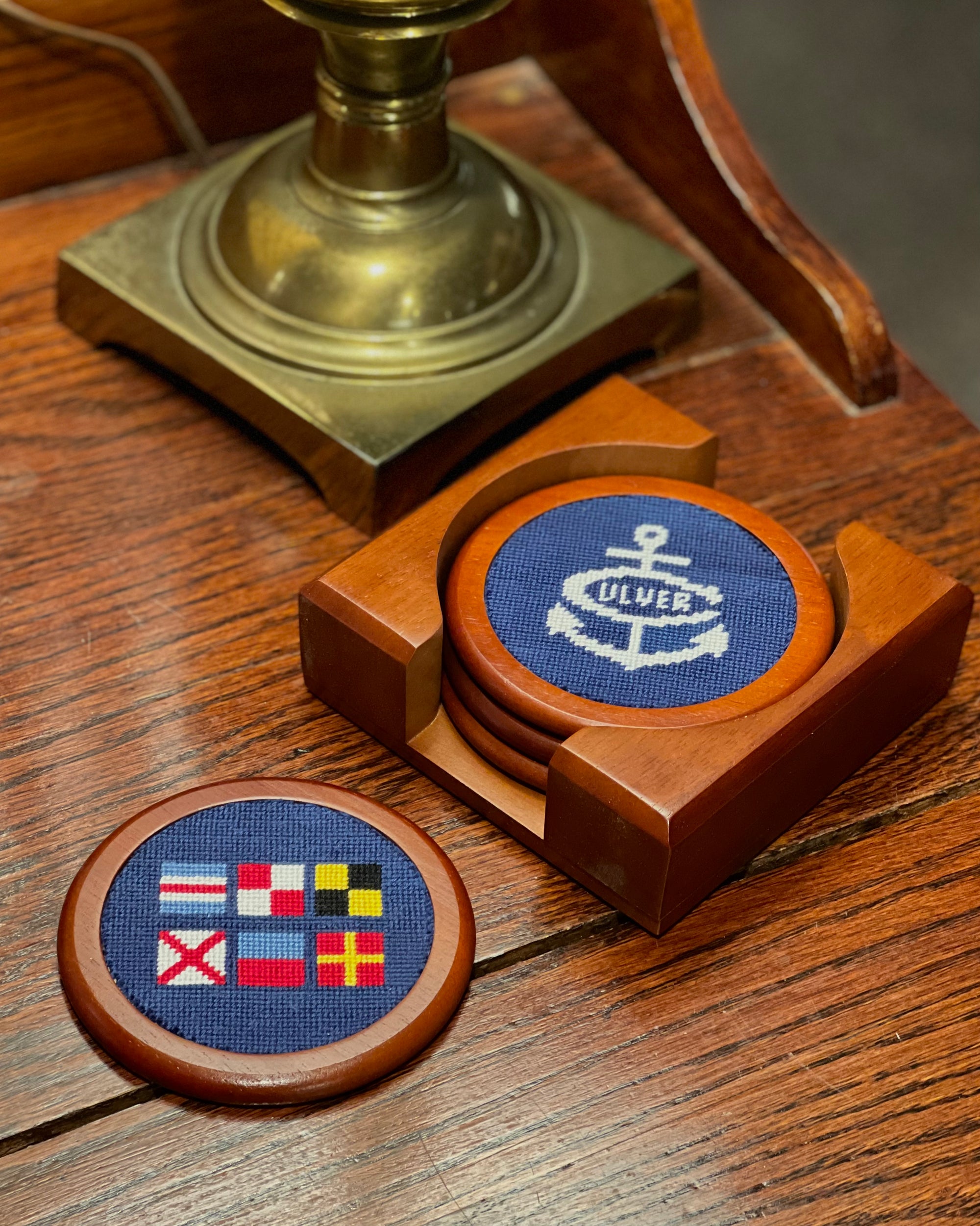 Smathers & Branson Navy Needlepoint Coaster Set