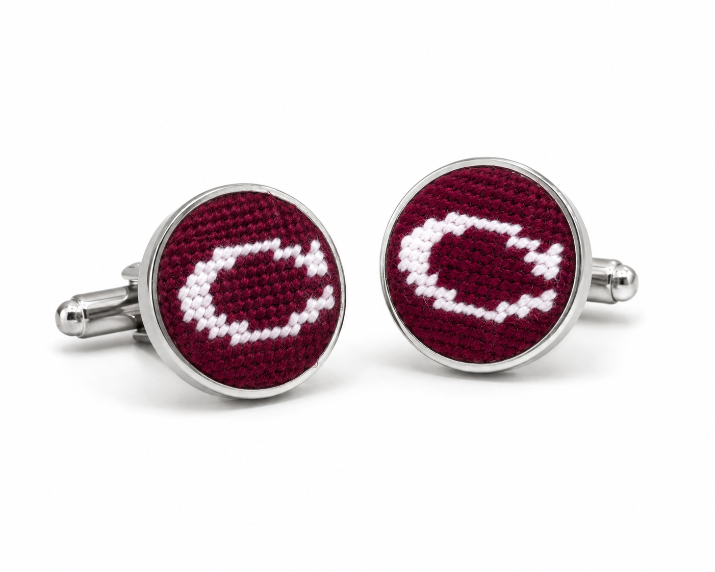 Smathers &amp; Branson Maroon Culver "C" Cufflinks Silver