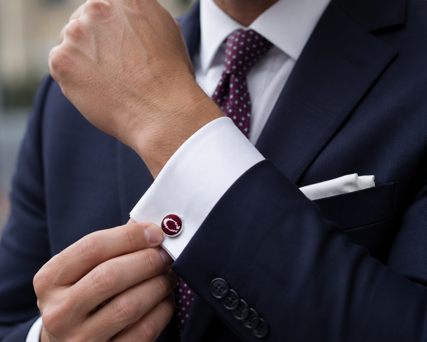 Smathers &amp; Branson Maroon Culver "C" Cufflinks Silver