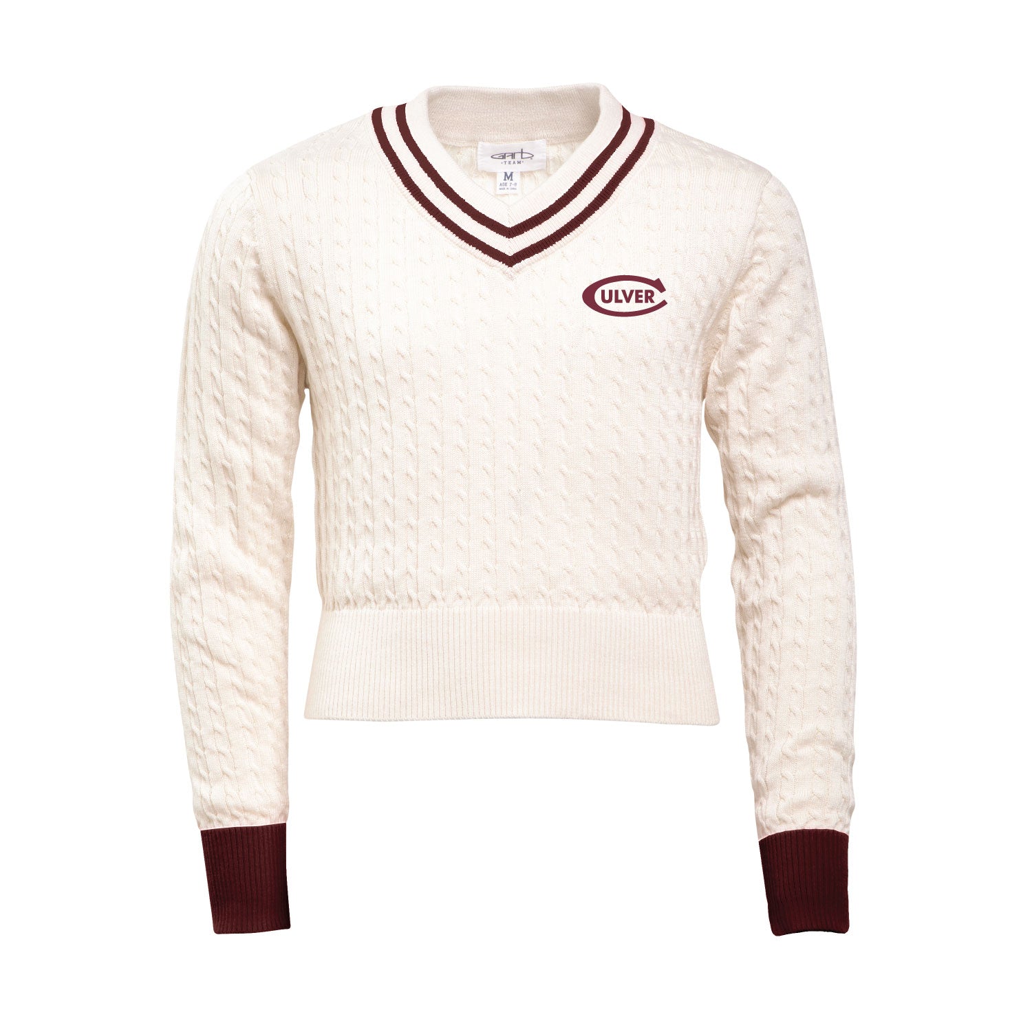 Toddler Girls Birdie Cable Knit Sweater- Cream/Maroon