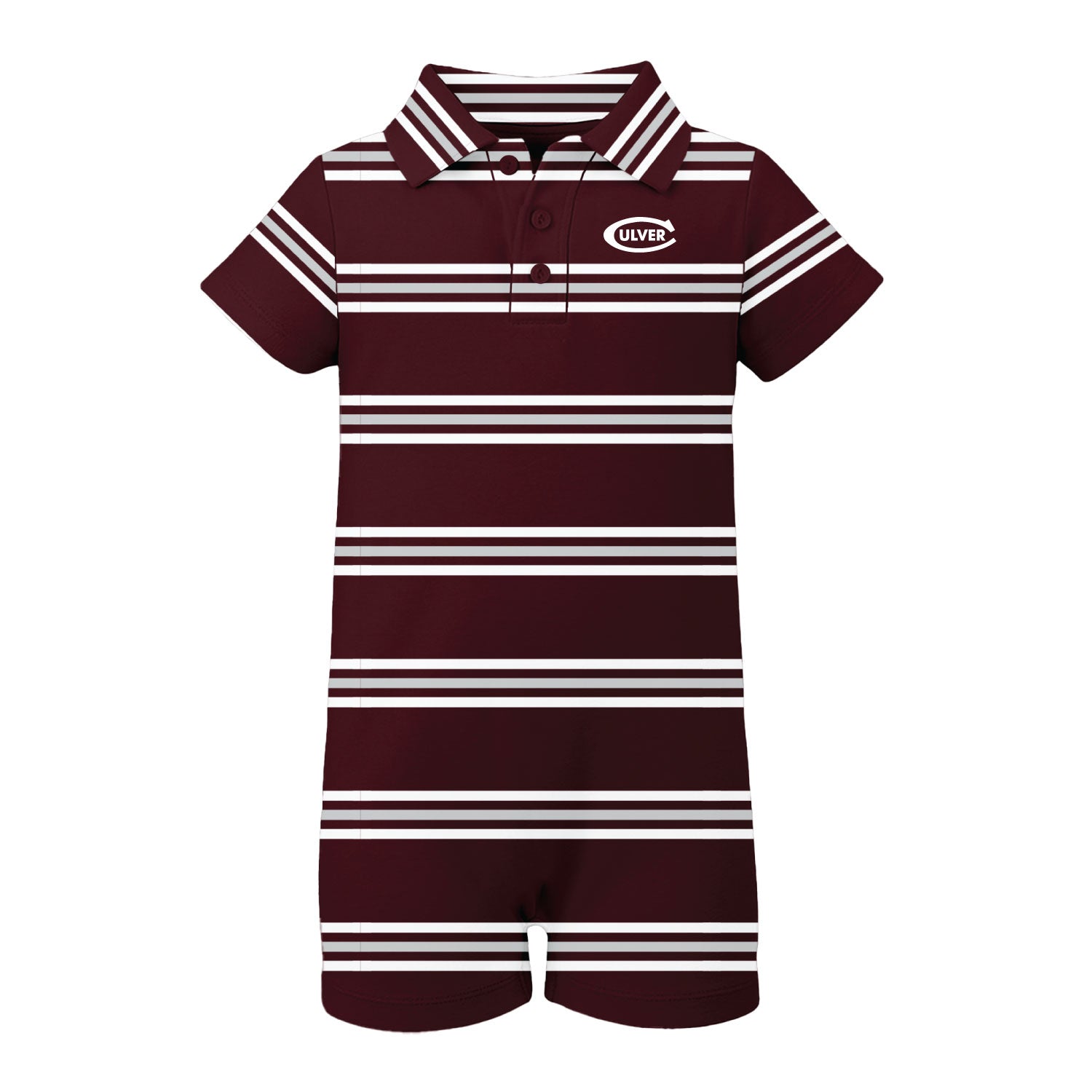 Infant Kellan Sublimated Striped Athletic Polo Romper- Maroon