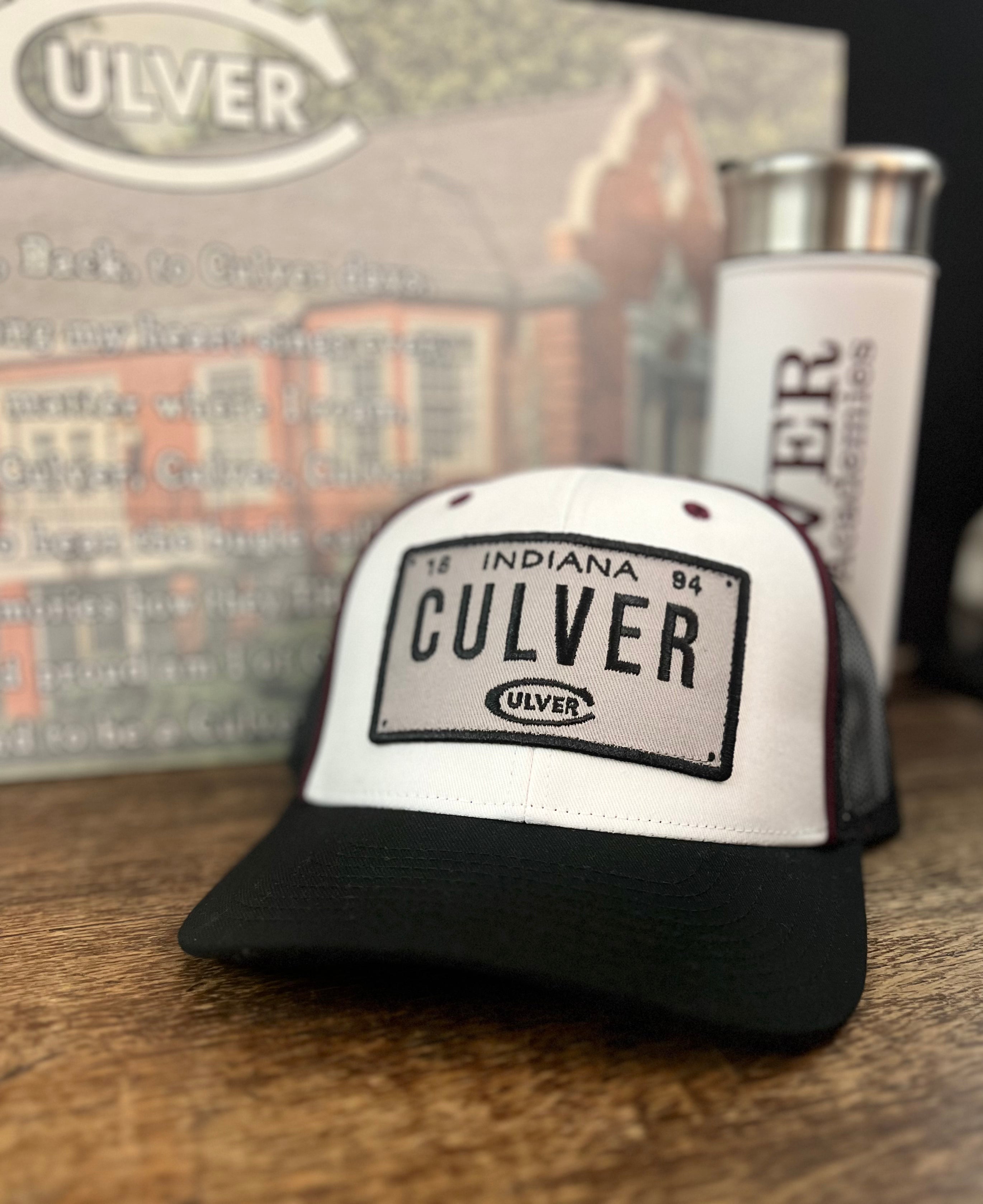 Culver License Plate Everyday Trucker Hat - Black with Maroon Piping
