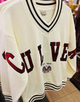 Vintage Varsity Letterman V-Neck Pullover - Cream/Maroon