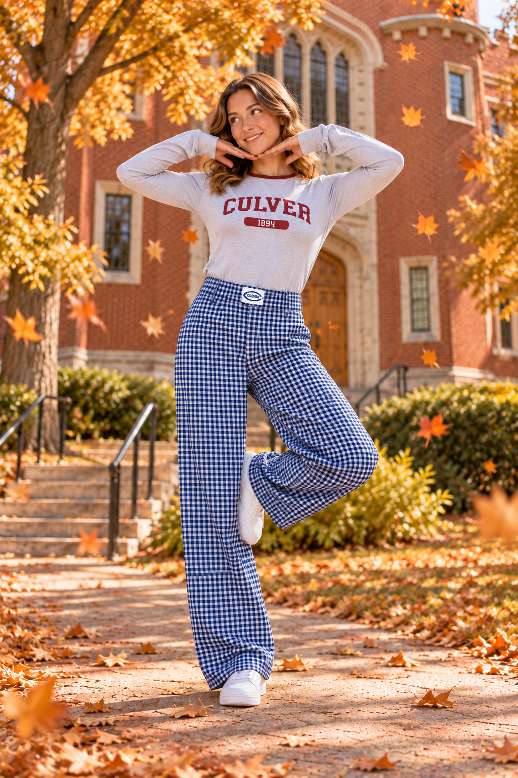 Gingham Play Pants - Navy