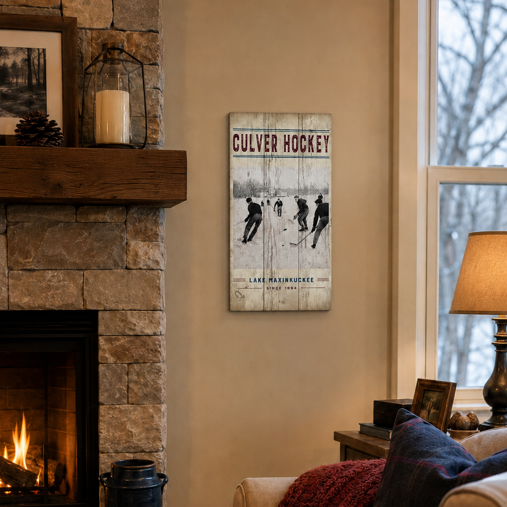 Vintage Hockey Plank Sign - 11" x 20"