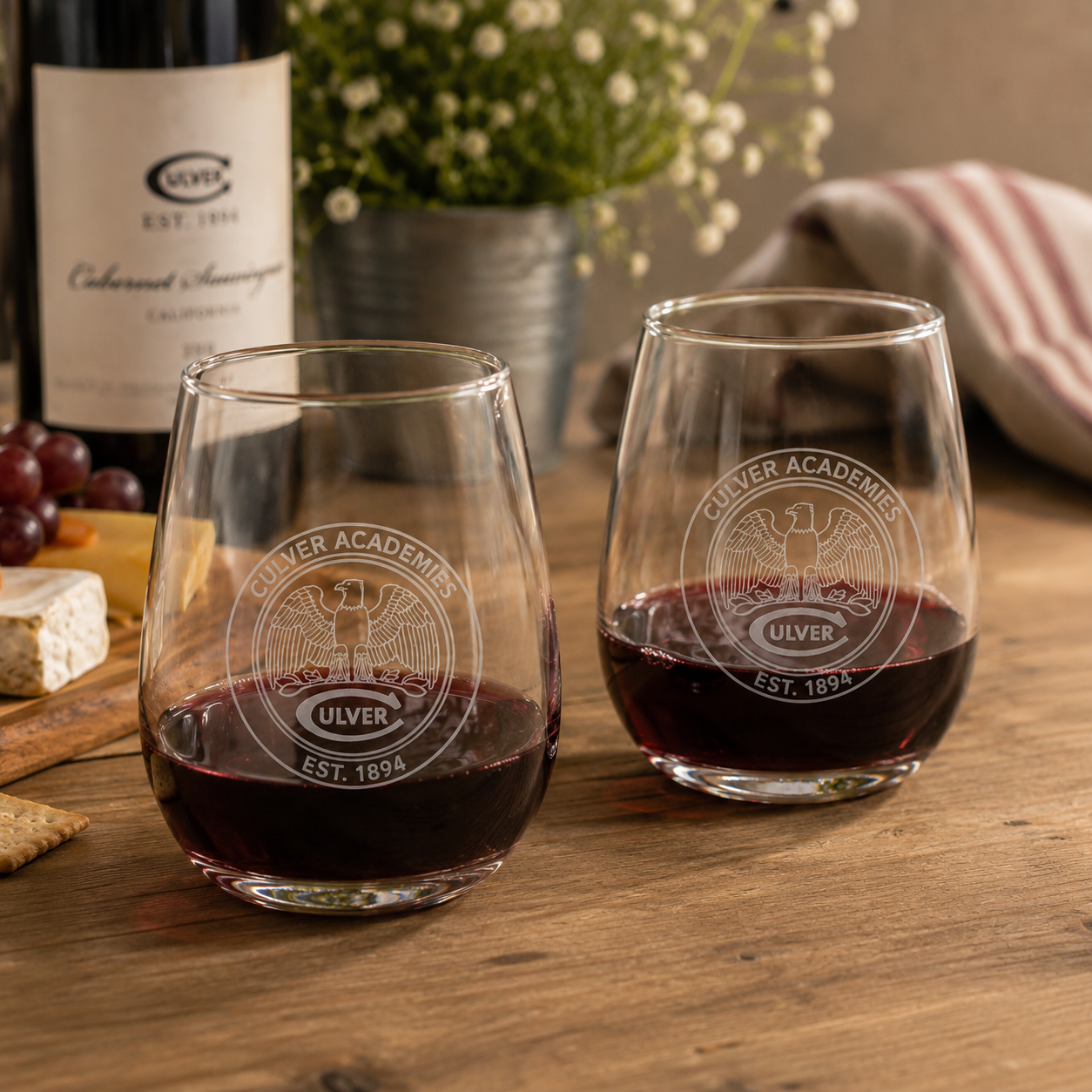 Culver Eagle Stemless Wine Glasses Set of 2 - 15oz
