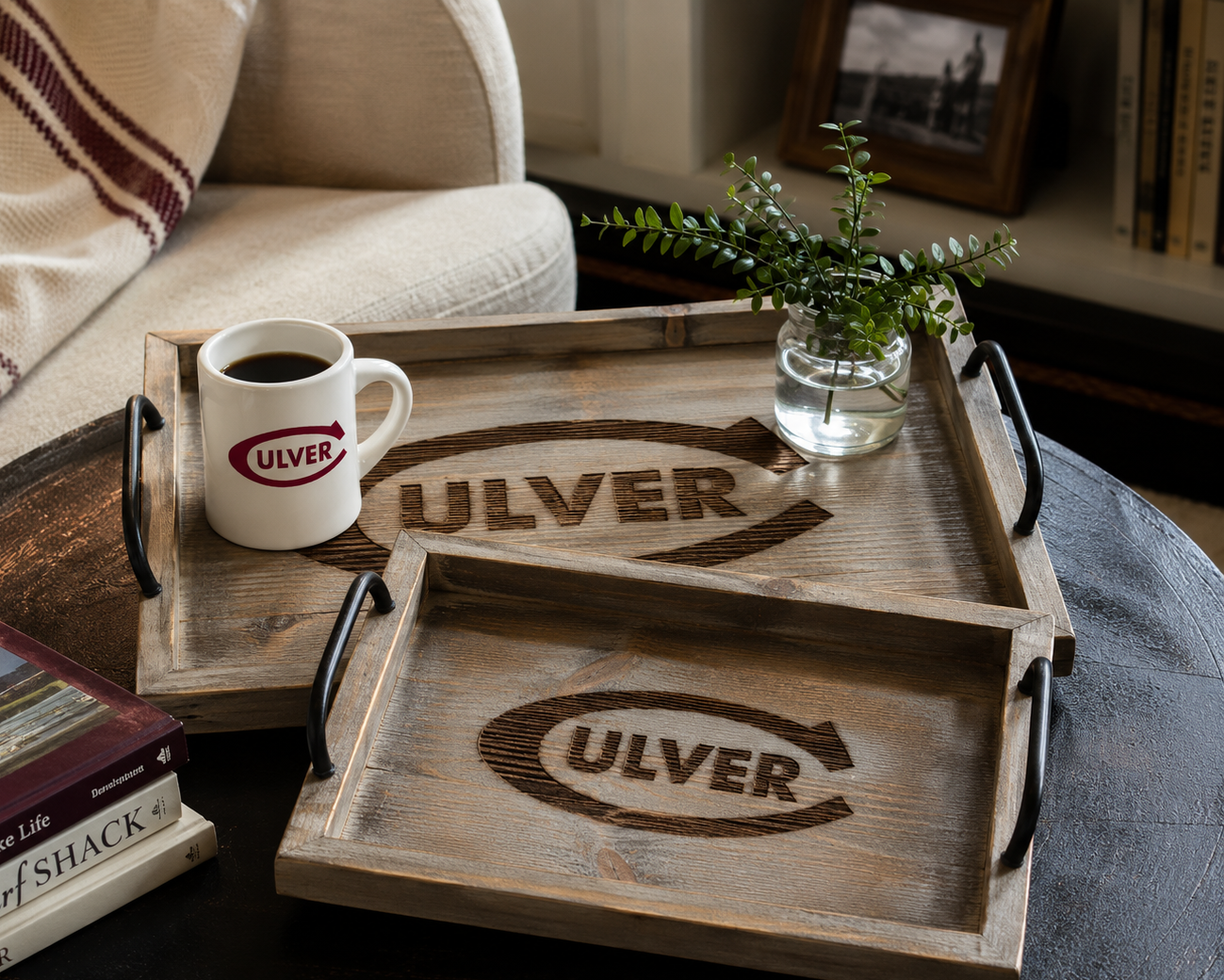 Wood Culver-C Serving Tray - Wood Set of 2