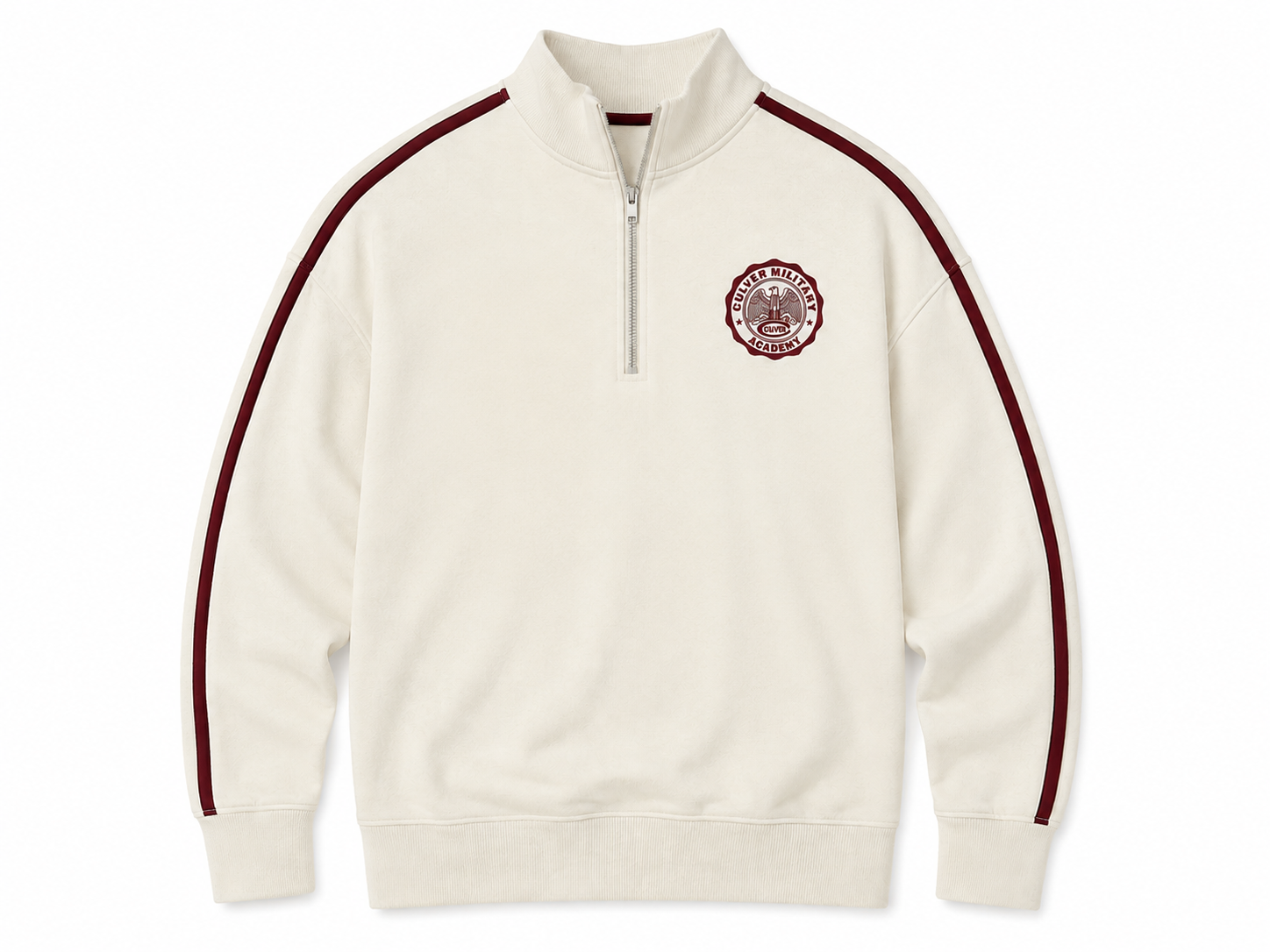 Varsity Quarter Zip Pullover - Cream/Maroon