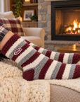 Cozy Stripe Sock - Maroon/Grey/White