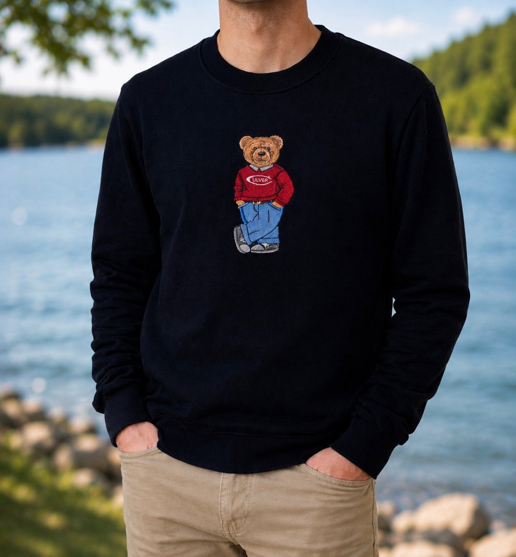 Summer Varsity Bear Crew Dog Crewneck- Black