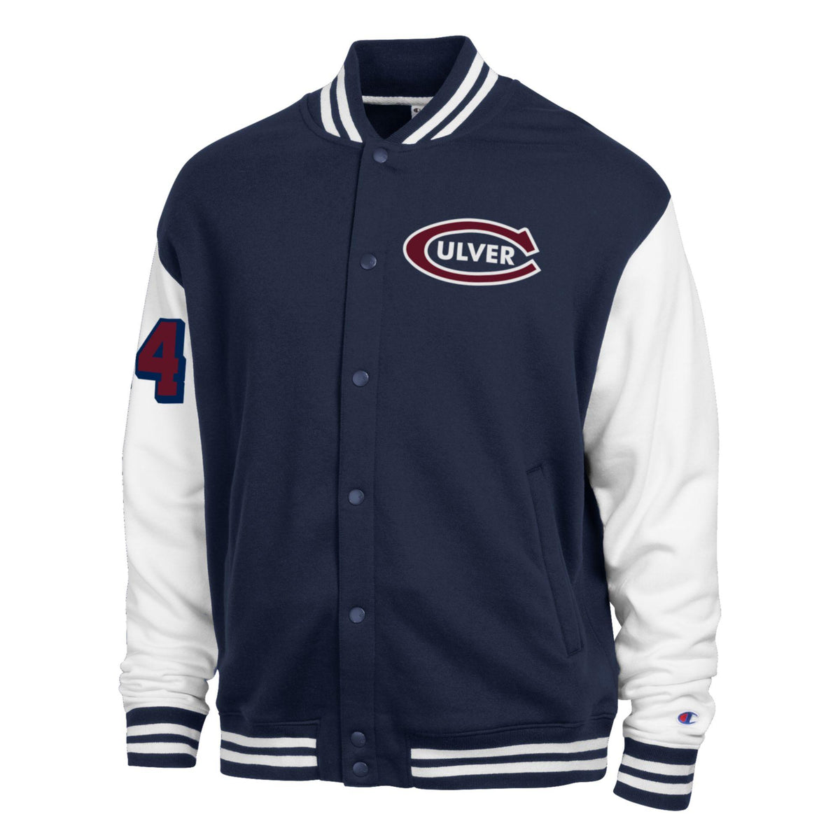 Champion Men's Fleece Varsity Jacket- Navy/Winter White