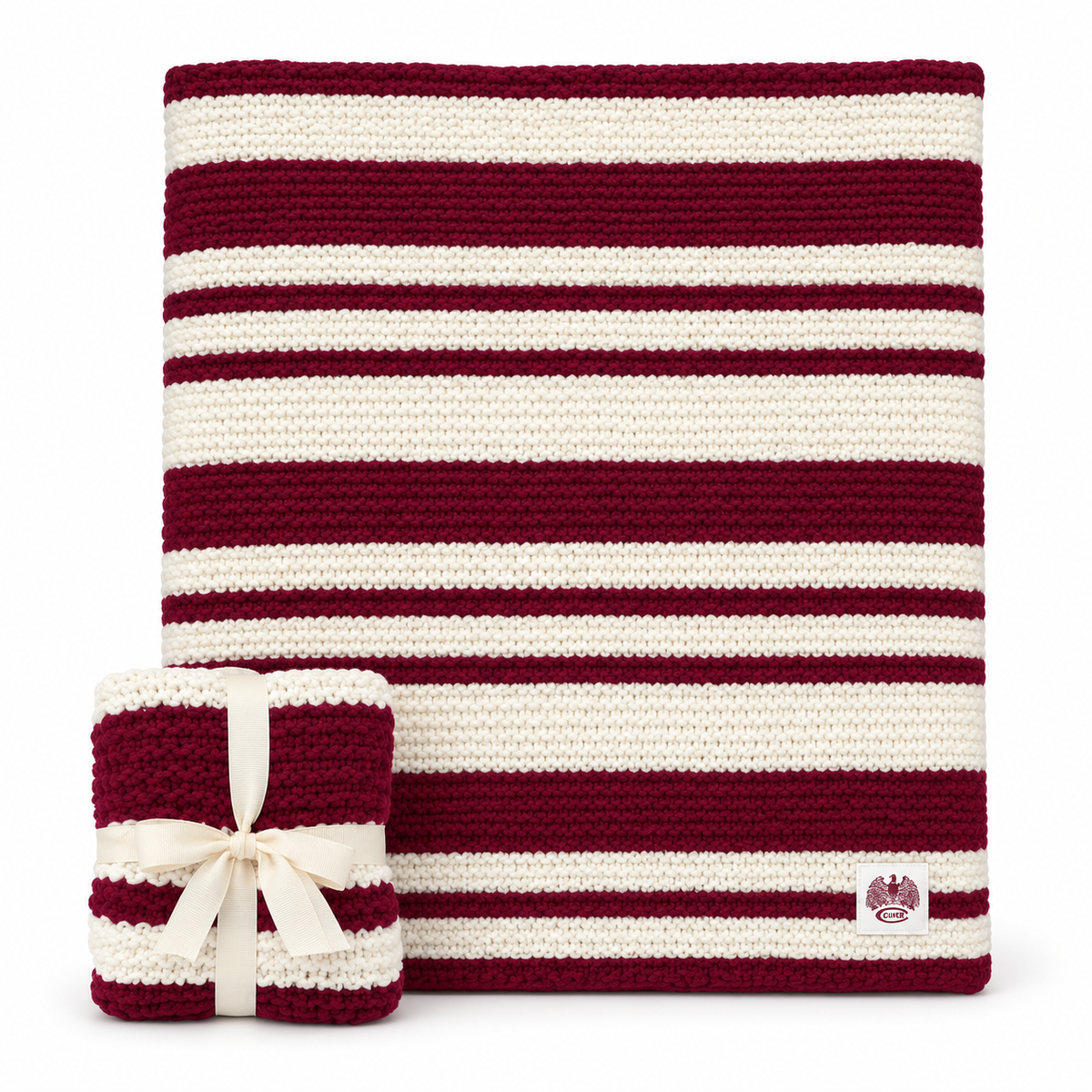 Cable Knit Throw Blanket - Maroon Stripe