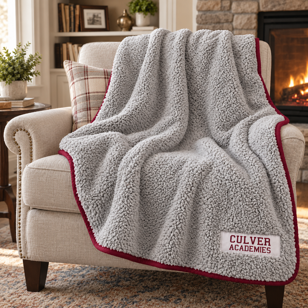 Culver Frosty Fleece Blanket - Grey &amp; Maroon