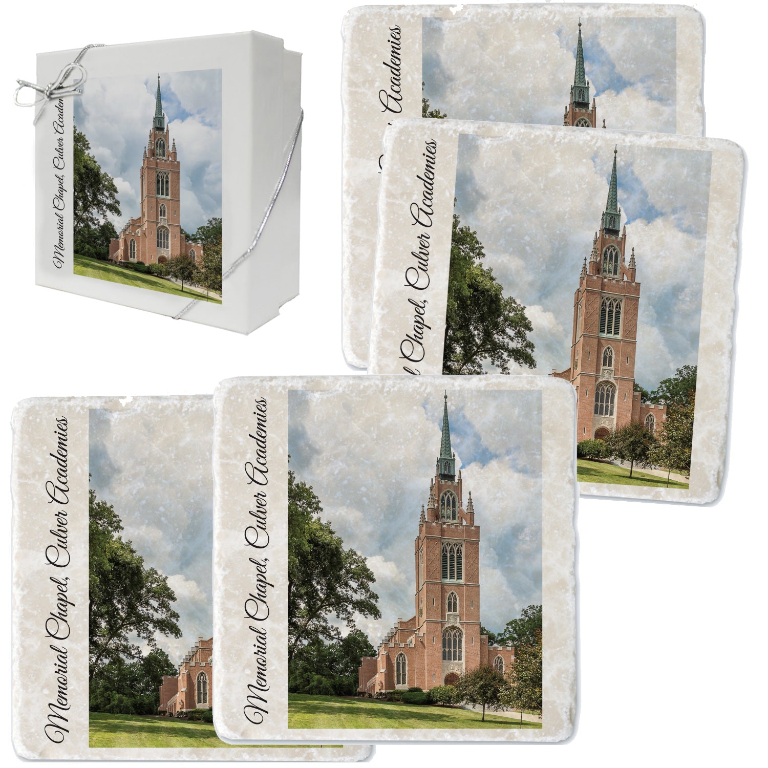 Set of 4 Coasters stacked in printed box - Memorial Chapel