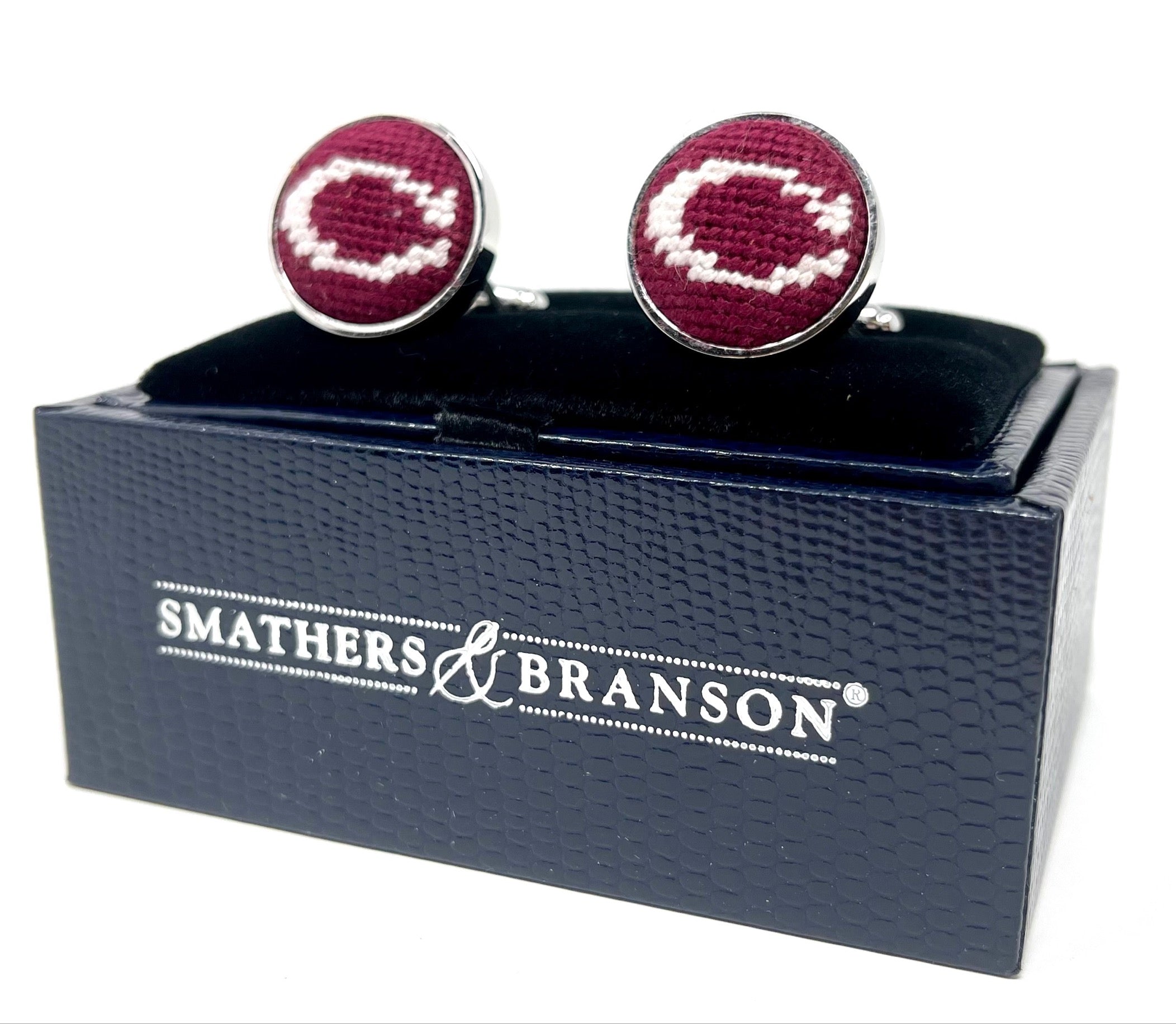 Smathers &amp; Branson Maroon Culver &quot;C&quot; Cufflinks Silver