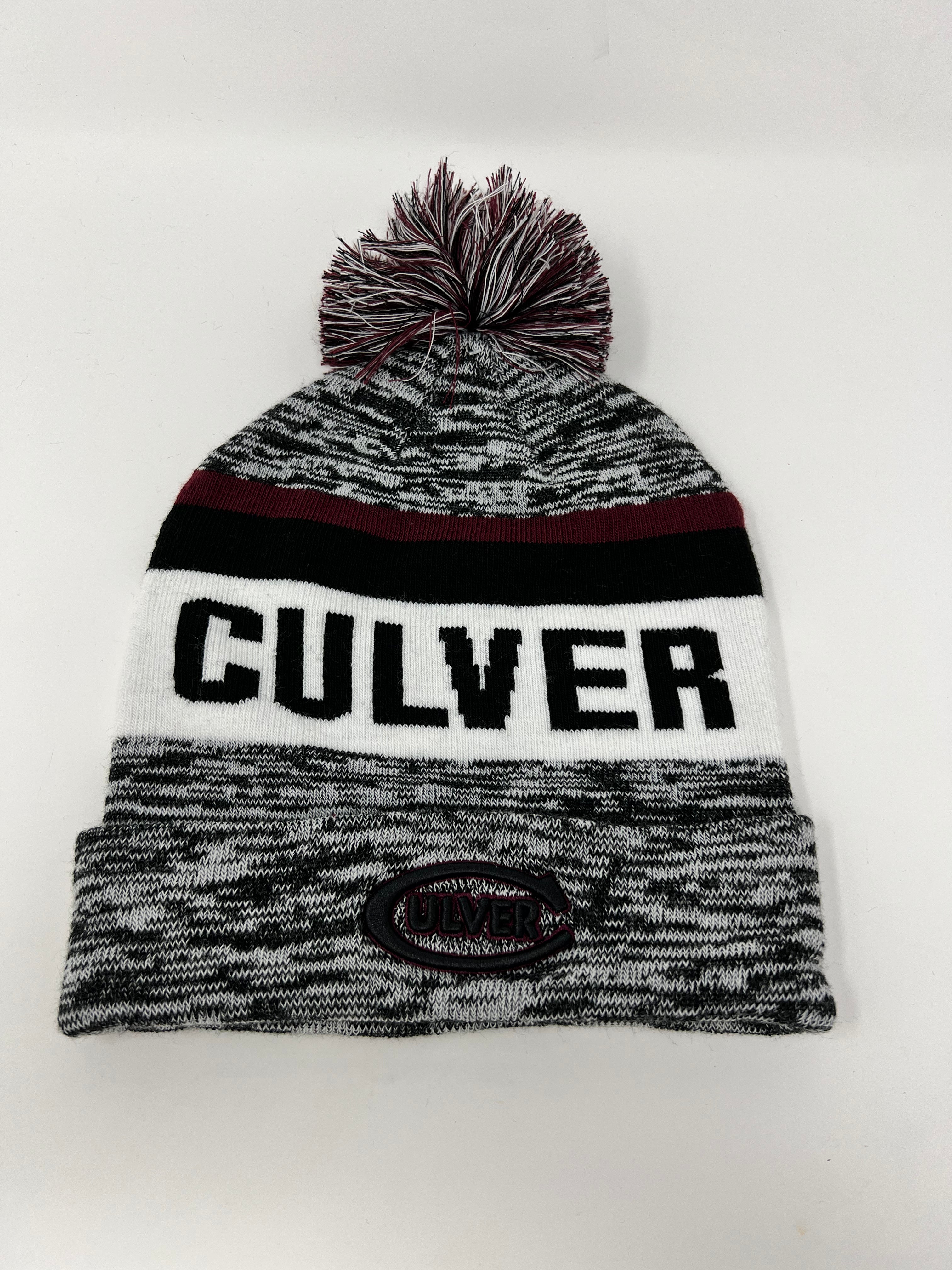 Culver Knit in &amp; Embroidered Logo Black, White &amp; Maroon Hat